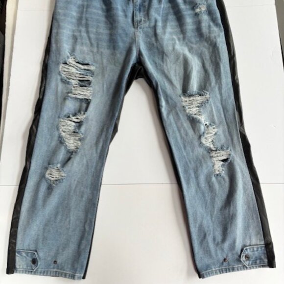 NWT Ashley Stewart Women Streetwear Black Blue Jean Retro Leather Distressed 20 - Picture 2 of 8